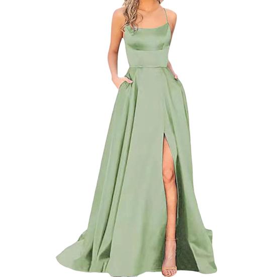 Женское вечернее платье с бретелькой на шее и открытыми плечами, атласное с высоким разрезом, без рукавов, с открытой спиной, длиной до пола, с перекрестными задними карманами, бальное платье для выпускного, свадьбы, вечеринки, невесты