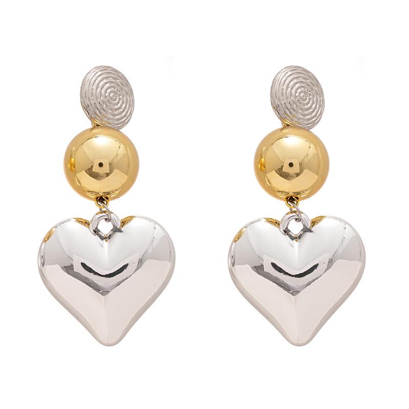 Преувеличенные геометрические серьги-сердечки из стерлингового серебра - Металлический цветовой блок, Стиль хай-энд инфлюенсера для женщин