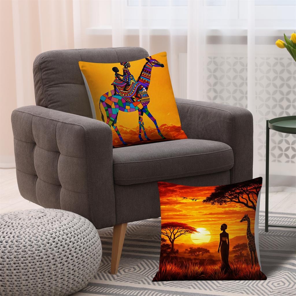Shadows Of African Grassland Animals Printing Pillow Cover Short Plush Suitable Living Rooms Bedrooms Sofas Throw Cushion Cover