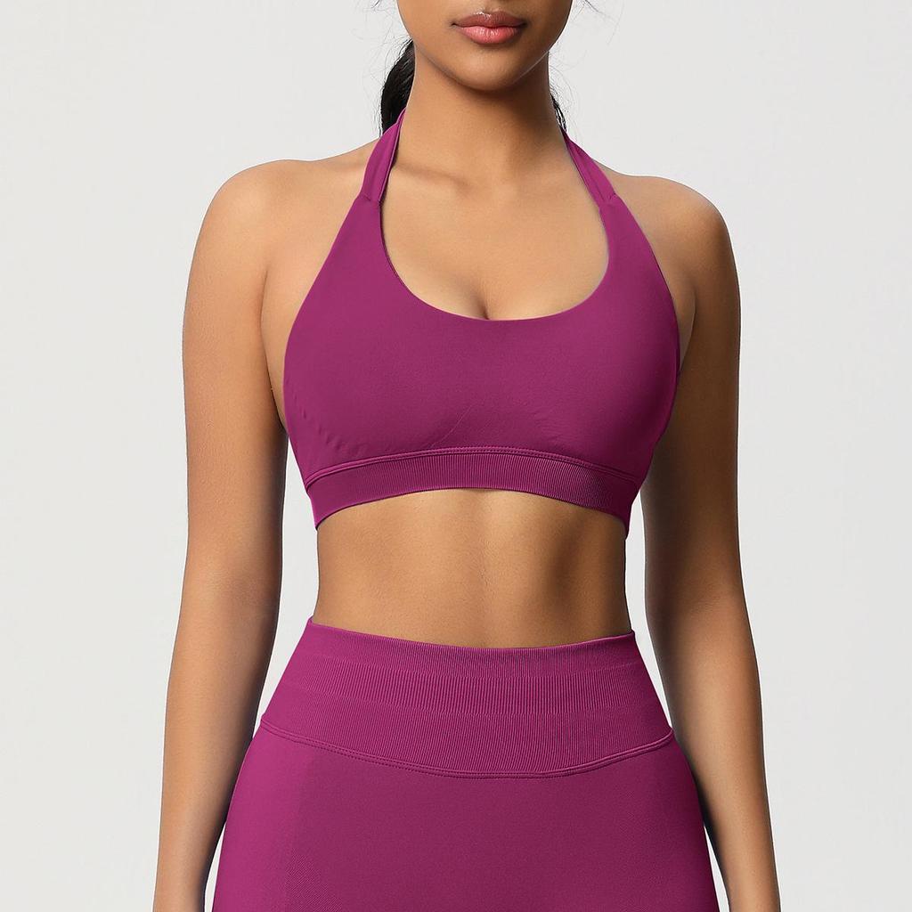 Seamless High-Stretch Halter Sports Bra for Running & Yoga