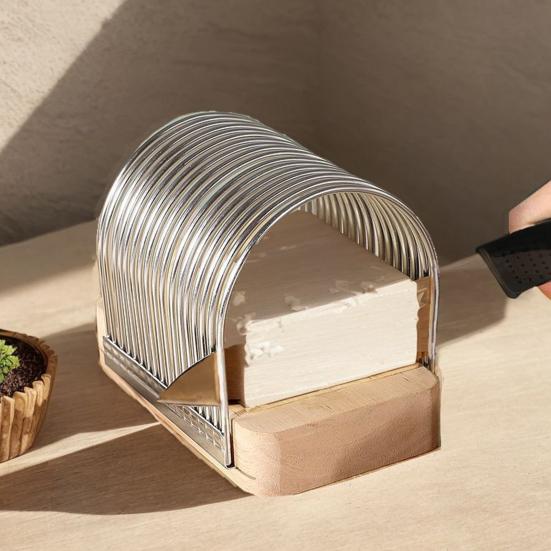 Bread Slicer with Crumb Tray Adjustable Width Stainless Steel Wood Foldable Loaf Cake Cutting Guide Homemade Bagels