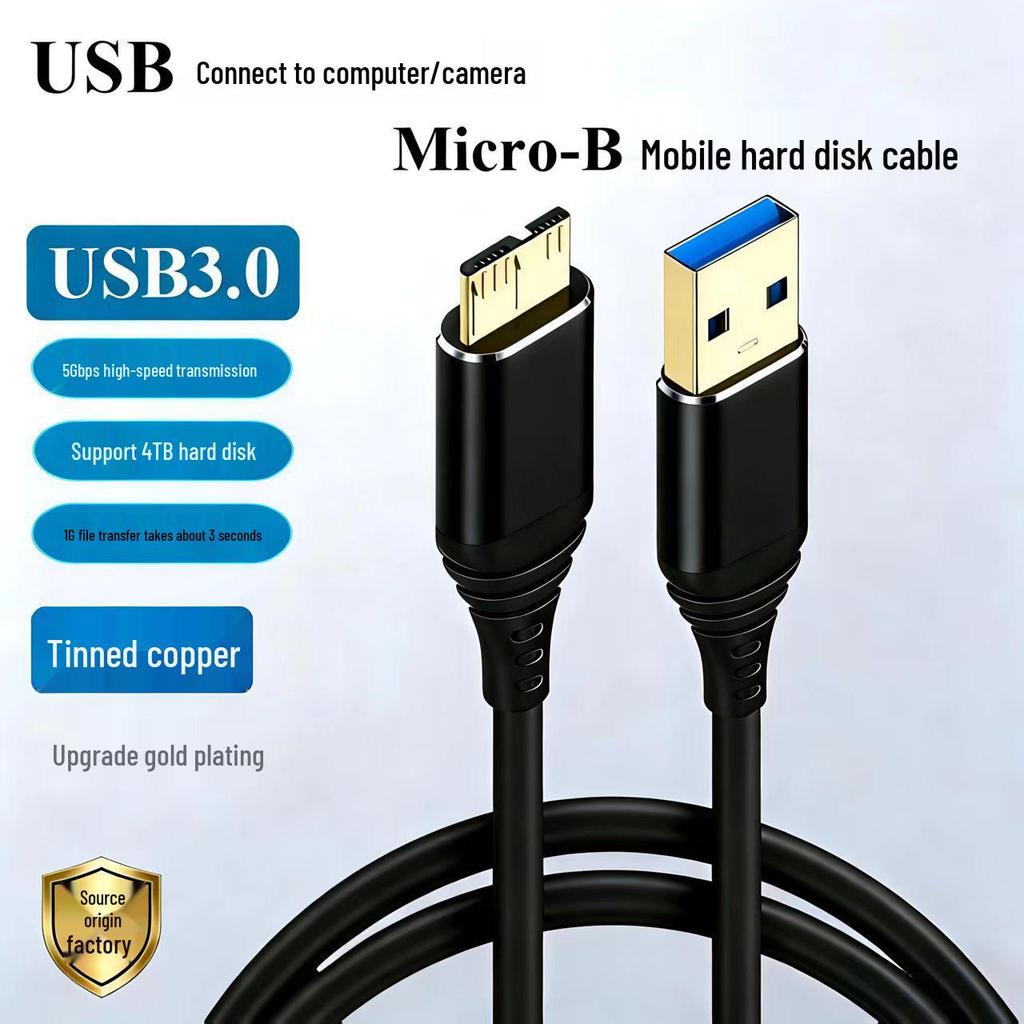 USB 3.0 to Micro-B Data Cable, 5Gbps, Gold-Plated, for Hard Drives & Cameras