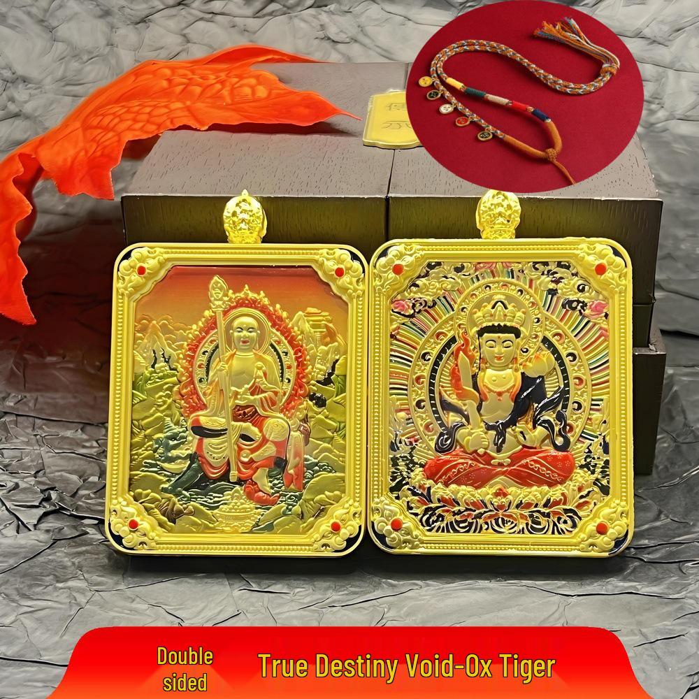 Подвеска-медальон Гаху в тибетском стиле из титановой стали с Тханкой Восьми Божеств-Защитников