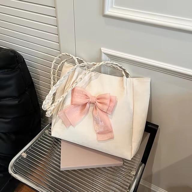 Милая сумка через плечо с бантом, женская мягкая сумка из искусственной кожи с ремешком под мышкой, большая вместимость, однотонная сумка-тоут