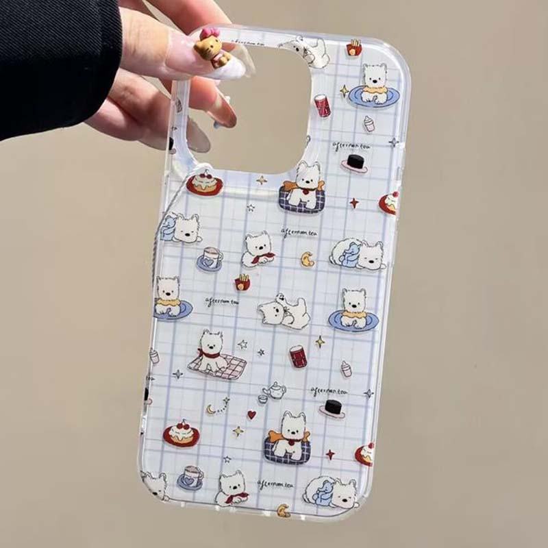 Корейский Милый Мультяшный Рисунок Щенка Чехол Для Телефона Для iPhone 16 15 14 13 12 11 Pro Max 16E X XR XS Max 7 8 Plus Ударопрочный Мягкий Чехол