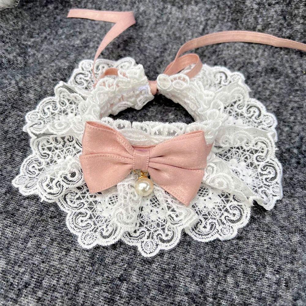 Fashion Neck Strap Dog Saliva Towel Lace Bowknot Pearl Collar Dog Neckerchief Puppy String Bib