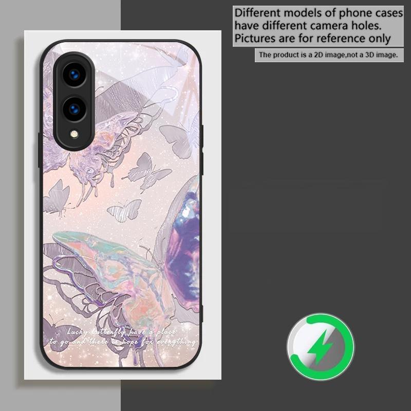 Счастливая Бабочка Картина подходит для Samsung Galaxy S26 Ultra S20 FE S21 S22+ 23 Plus S24 Ultra 25 Edge черная Стеклянная Чехол для Телефона