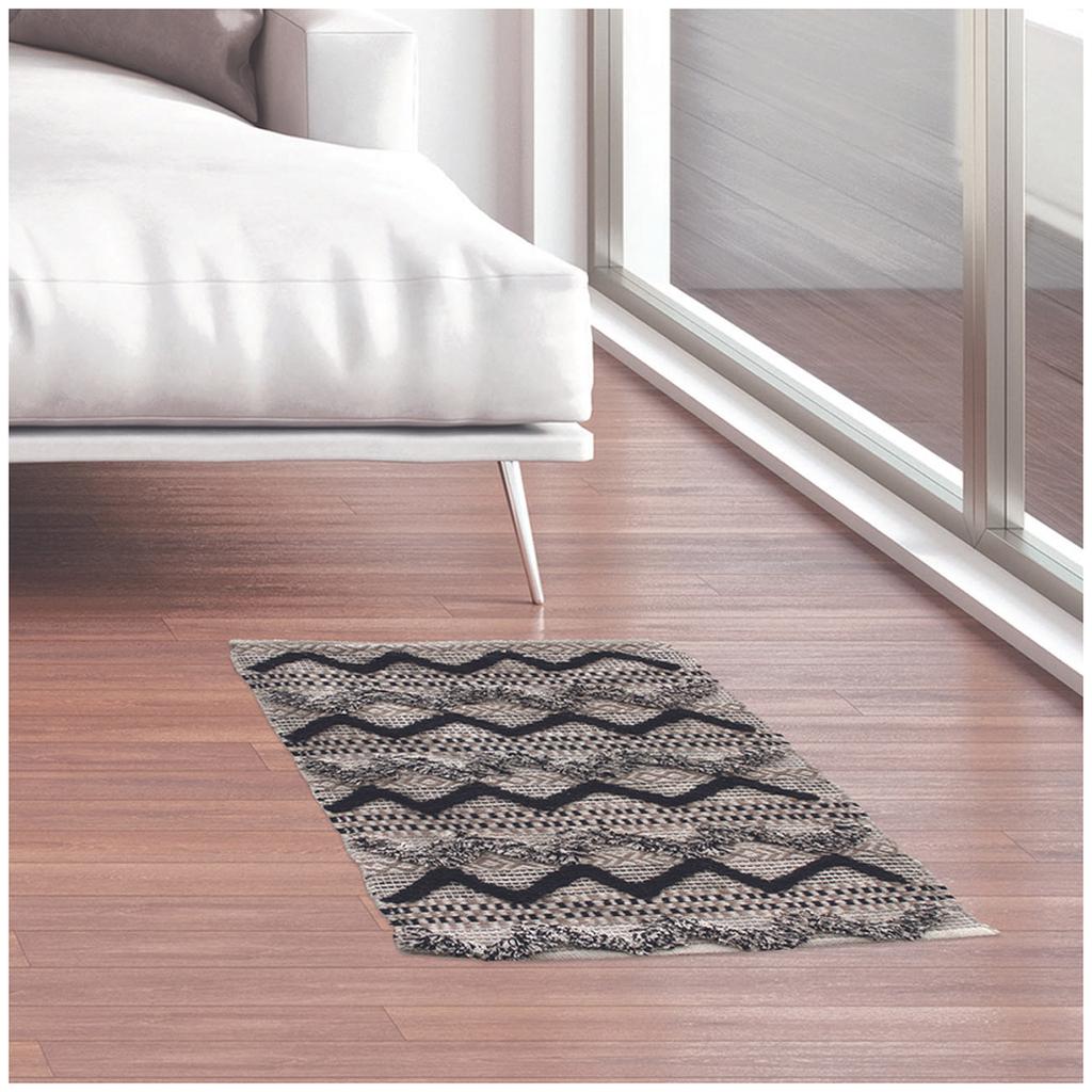 Les Trésors De Lily [R2498] - 'Boho' Black Beige Cotton Rug - 90x60 Cm