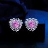 Needle French Light Luxury Love Zircon Bright Fireworks Earrings Super Flash Elegant Court Style Pink Diamond Earrings