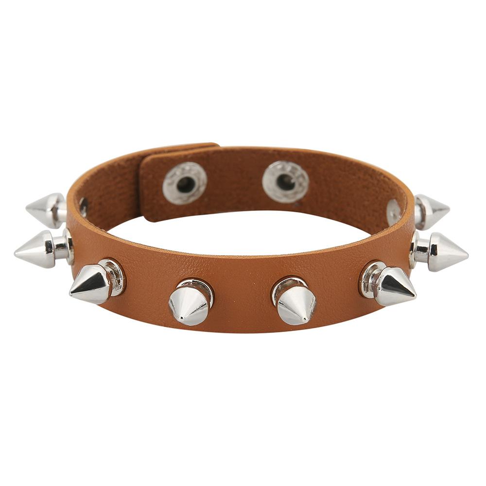 Punk Spike Cone Rivet PU Leather Bracelet, Adjustable Snap Button Gothic Rock Wrist Cuff Unisex Couple Jewelry