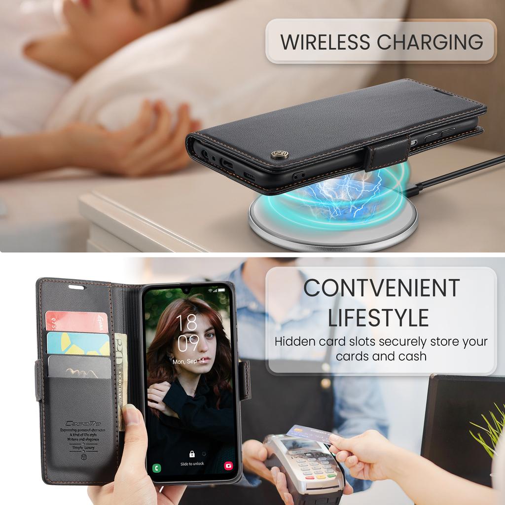 For Samsung Galaxy A15 4G/A15 5G Leather Case CASEME 023 RFID Blocking 3 Card Slot Mobile Cover