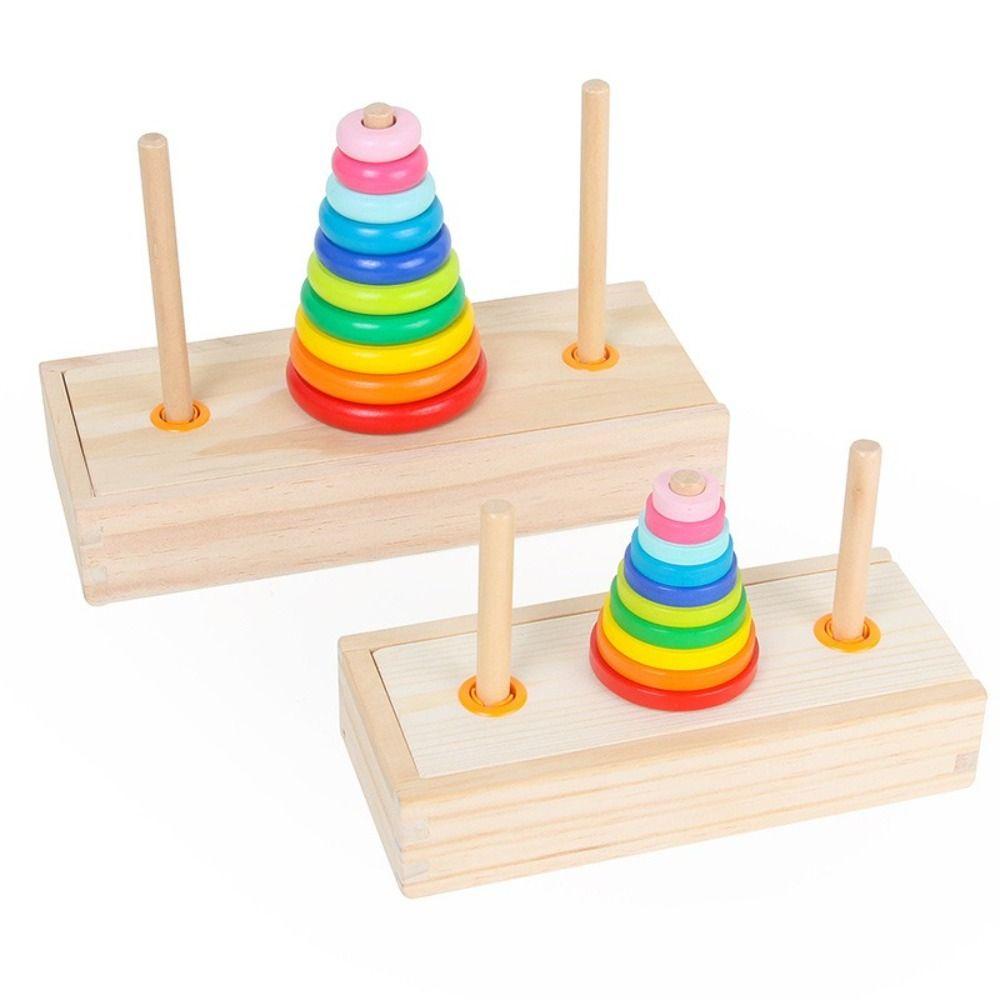Wooden Material Hanoi Tower Classic Design Educational Puzzle New Rainbow Stacking Games