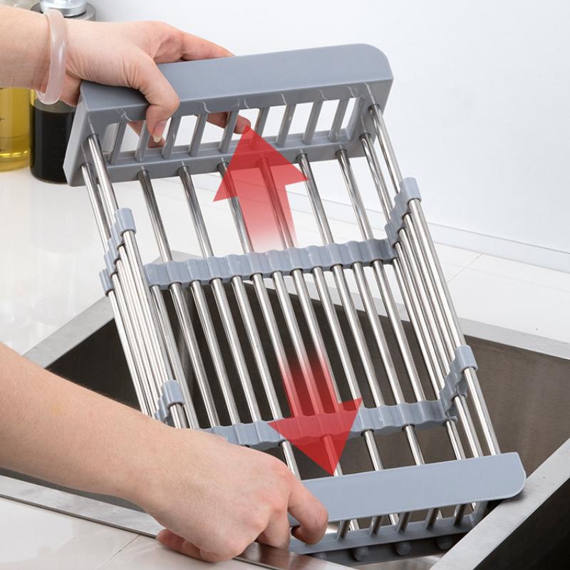 Сушка для посуды из нержавеющей стали, полка для мойки, мойки, регулируемая, выдвижная, корзина для фруктов и овощей, слив, инструменты для хранения, кухонные принадлежности