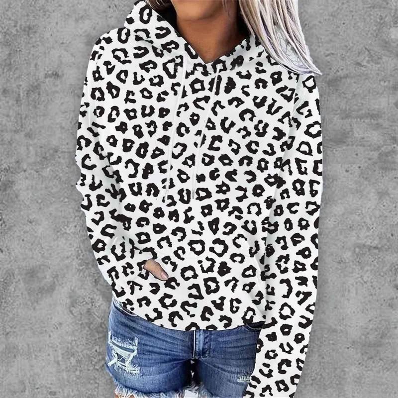 Womens 3D Leopard Print Hoodie Casual Loose Fit Long Sleeve Sweatshirt