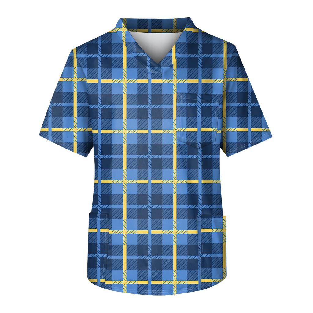 Мужская рабочая блузка с короткими рукавами и v-образным вырезом с принтом, топ с нагрудным карманом