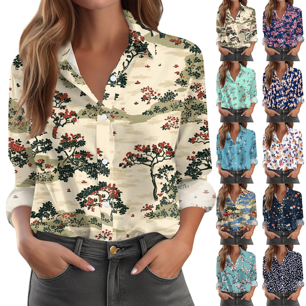 Women's Shirt Blouse Print Button Long Sleeve Casual Basic Shirt Collar Regular Top