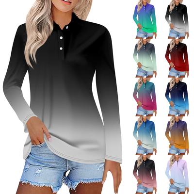 Женская модная повседневная рубашка с отворотом и длинным рукавом с принтом, женские топы на пуговицах