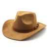 Women Men Suede Cowgirl Hats Vintage Wide Brim Western Hat with Belt