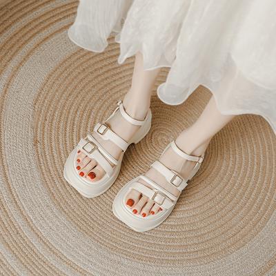 Босоножки на платформе, женские, лето 2025, новые, на толстой подошве, с ремешком-пряжкой на один палец, для улицы, на толстом каблуке, римские, пляжная обувь