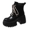 Fashion Autumn Women High Platform Ankle Boots Winter Thick Sole Motorcycle Boots 9.5CM Heels Chunky Metal Short Leather Sneakers Woman