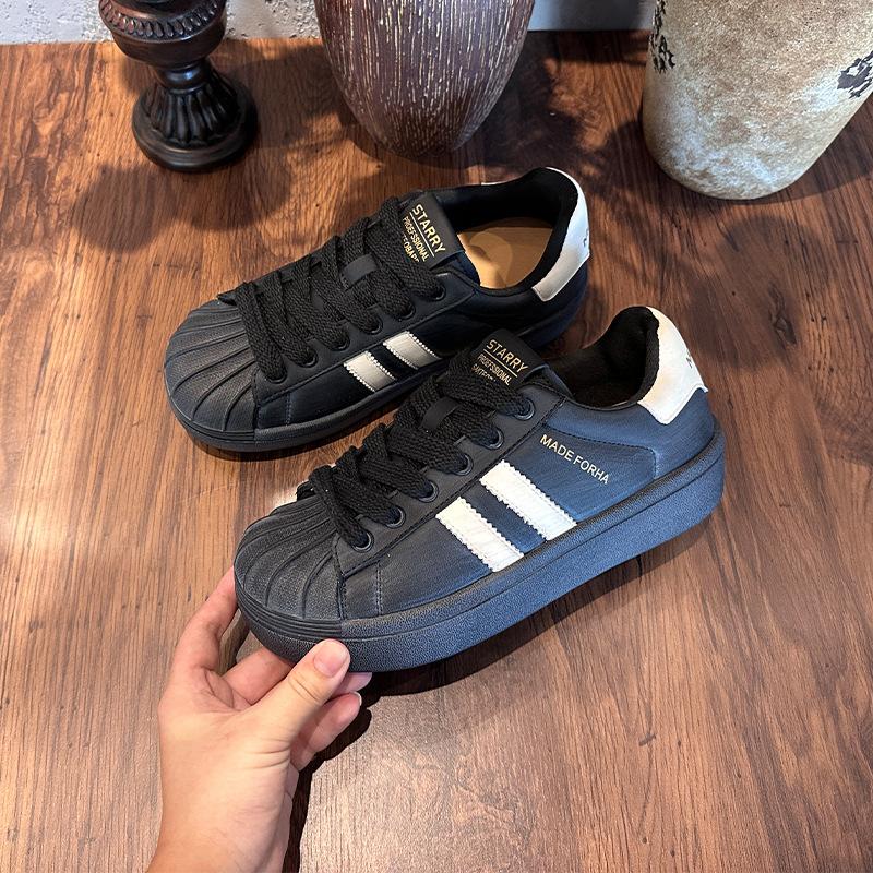 Color-polished Leather Little White Shoes Women's Autumn New Flat-bottomed Sports Shell-head Women's Shoes Are Not Tired of Casual Shoes