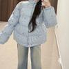 Korean Style Striped Bow Printed Cotton Jacket Women's New Winter Loose Cotton Jacket