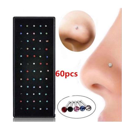 Комплект из 60 стальных носовых шпилек со стразами