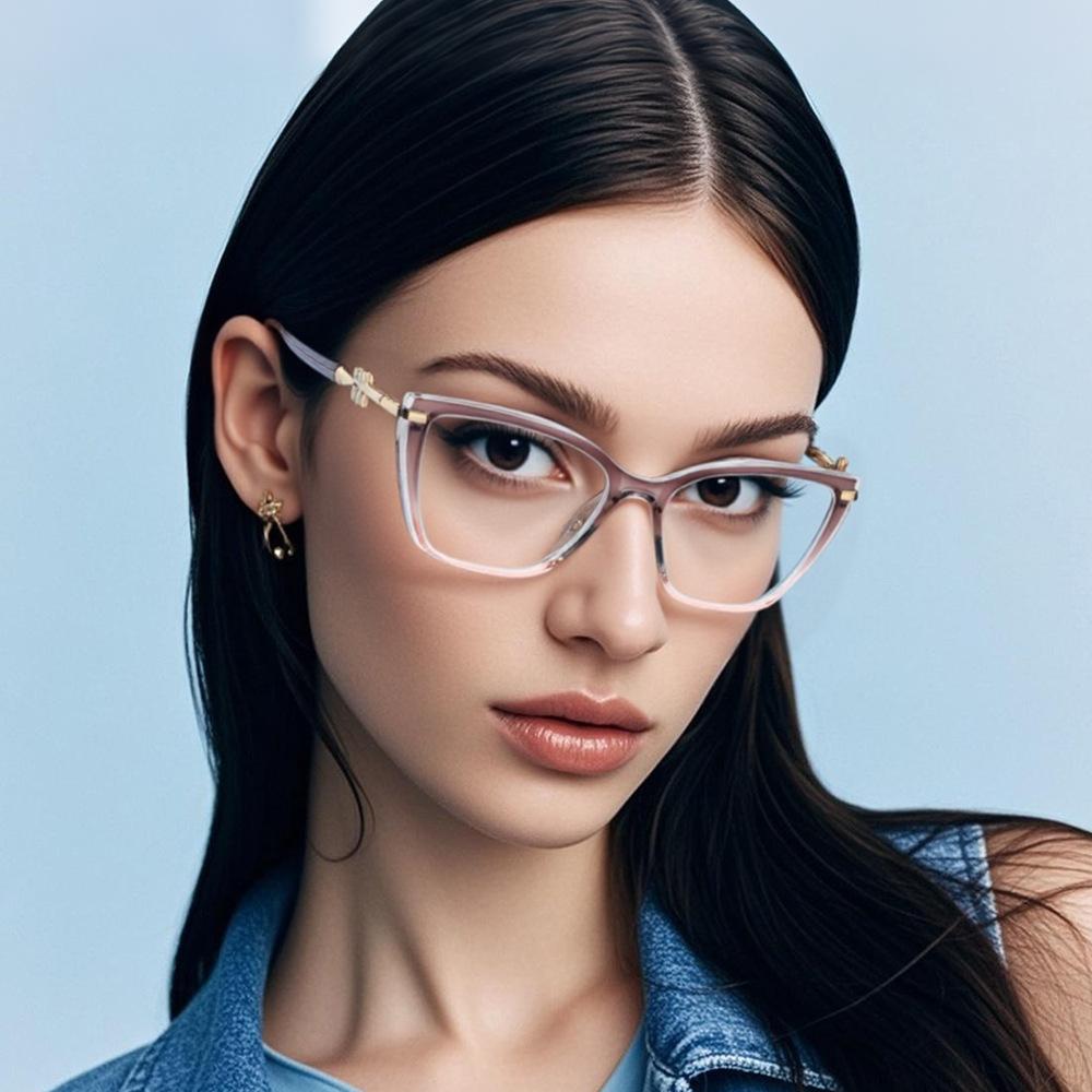 TR glasses large frame glasses frame cat eye full frame black anti-blue light discoloration flat mirror spot