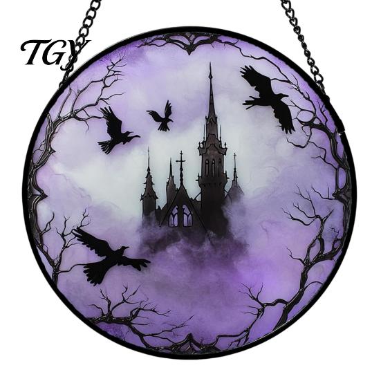 Waterproof Outdoor Branch Decoration Retro Halloween Pendant, Ghost/Bat/Spider Web/Pumpkin Head Print, Dark Theme Holiday Decor Vintage Acrylic