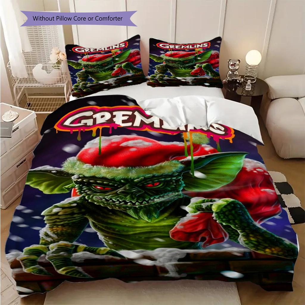 Gremlins Th Anniversary Chaos Three-piece set (1 * duvet cover + 2 * pillowcase, without core) 2D Flat Soft and comfortable Duvet cover and pillowcase