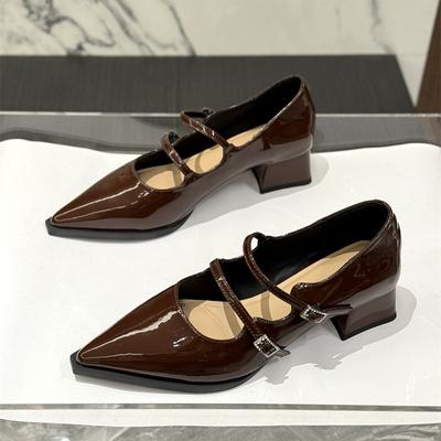 Туфли Мэри Джейн на высоком каблуке из лакированной кожи с круглым носком, с пряжками и ремешками, милые туфли для девочек, принцесс, модная женская обувь