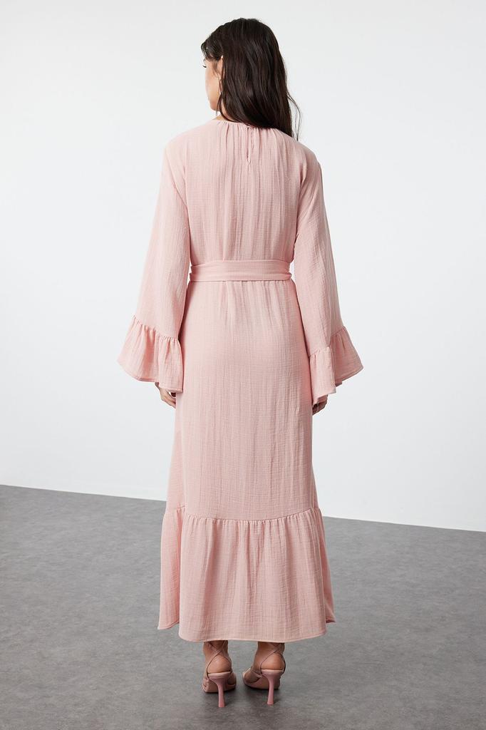 Women's Style Hijab Dress Mint Skirt Ruffled Seersucker Dress