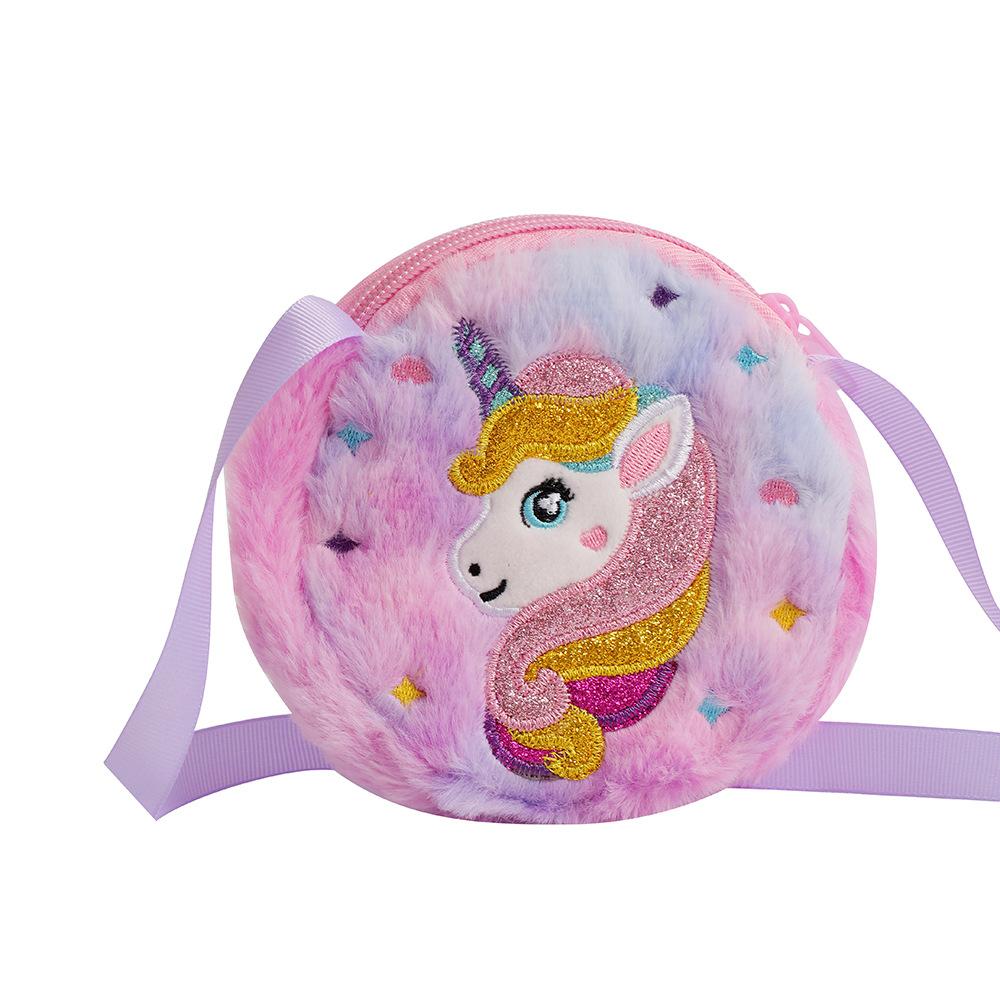 Children's Heart Shaped Shoulder Bag Unicorn Cartoon Plush Love Crossbody Bag Kindergarten Girls' Candy Storage Bag