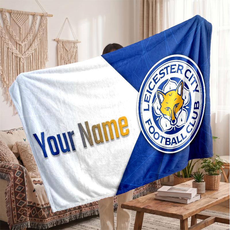 Leicester City Personalized Fleece Blanket With Football Logo, Custom Name Text Soft Warm Home Throw Blanket