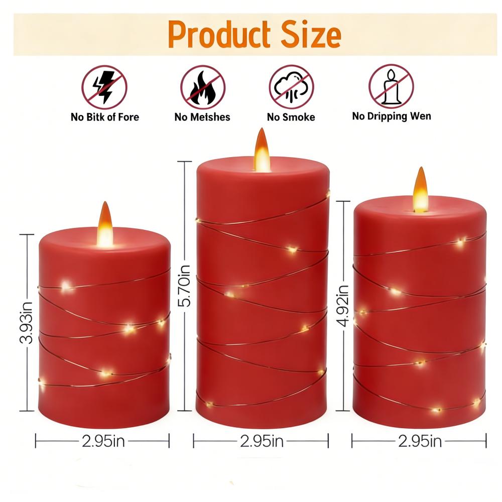 Red Flameless LED Pillar Candle Flickering Flame Wick 11 Key Remote Control Plastic for Weddings Birthdays Christmas Halloween