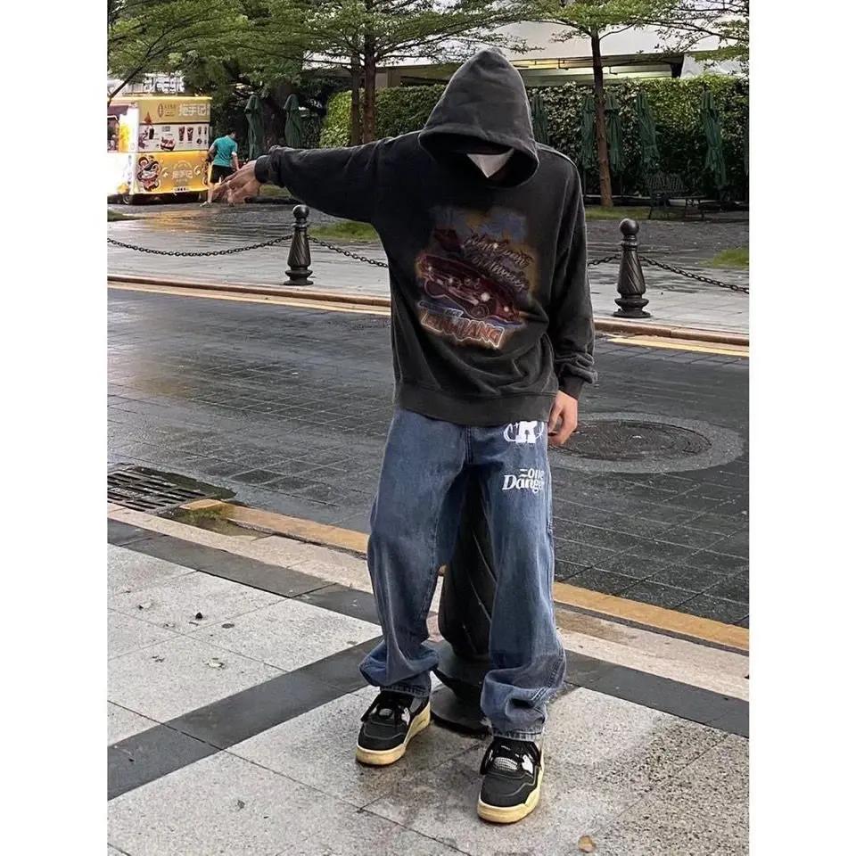 Прямые брюки Harajuku Hip Hop с термопечатью и буквами Y2K, летняя новая уличная рок-одежда, мужские свободные широкие джинсы в стиле ретро, модные