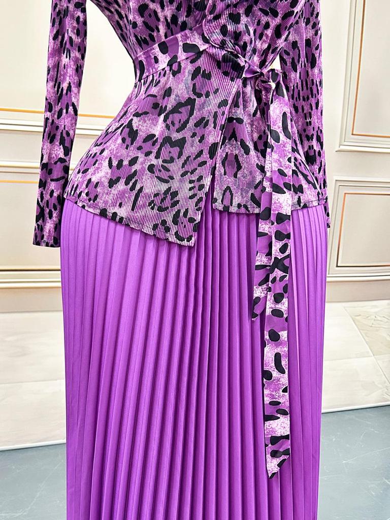 Женское платье большого размера с плиссировкой и принтом золотой фольгой высокого класса, с длинной юбкой, имитирующей двойку - Повседневный стиль