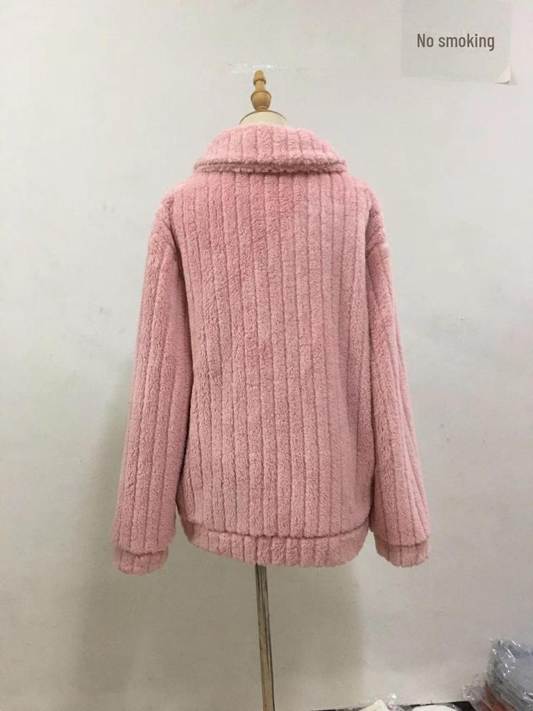 2024 Autumn/Winter Women's Fur Plush Lapel Cardigan Short Coat