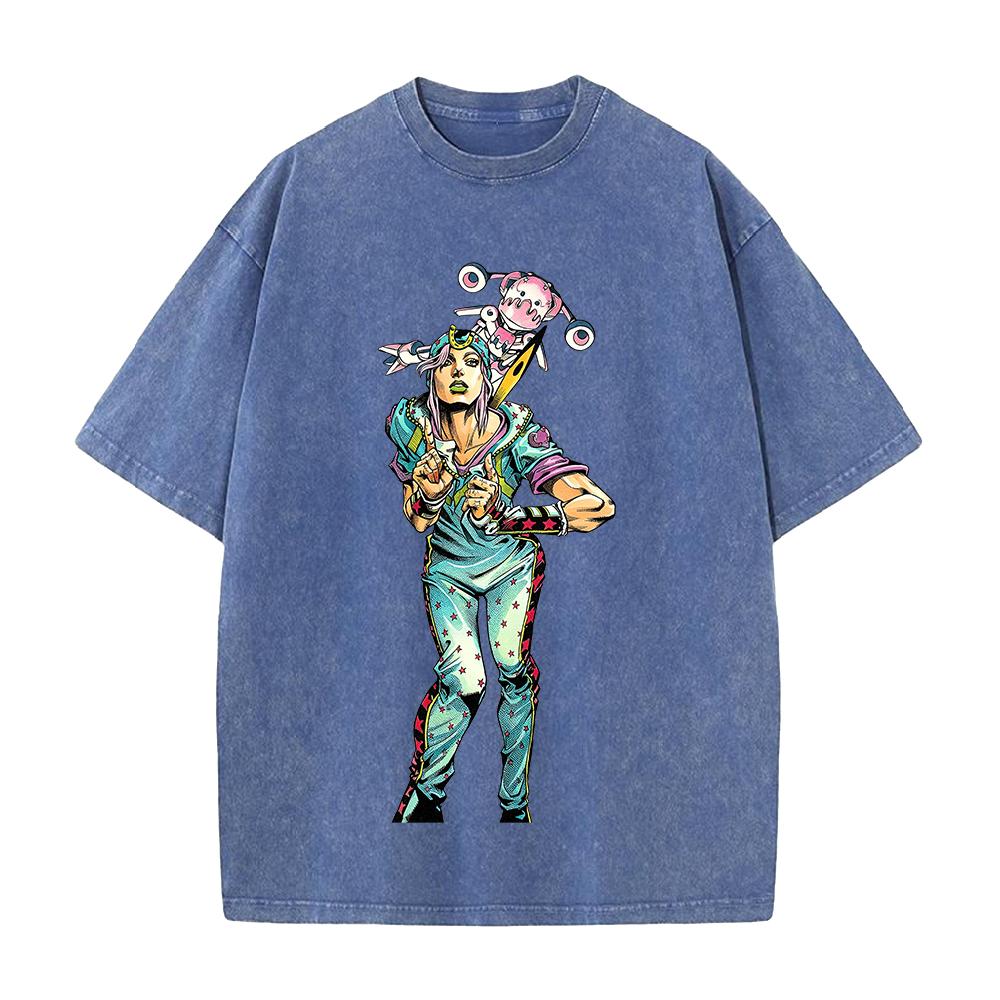 JoJo's Bizarre Adventure Johnny Joestar Tusk Print T Shirt Men Women Clothing Oversized Tshirt Vintage Washed Cotton Streetwear
