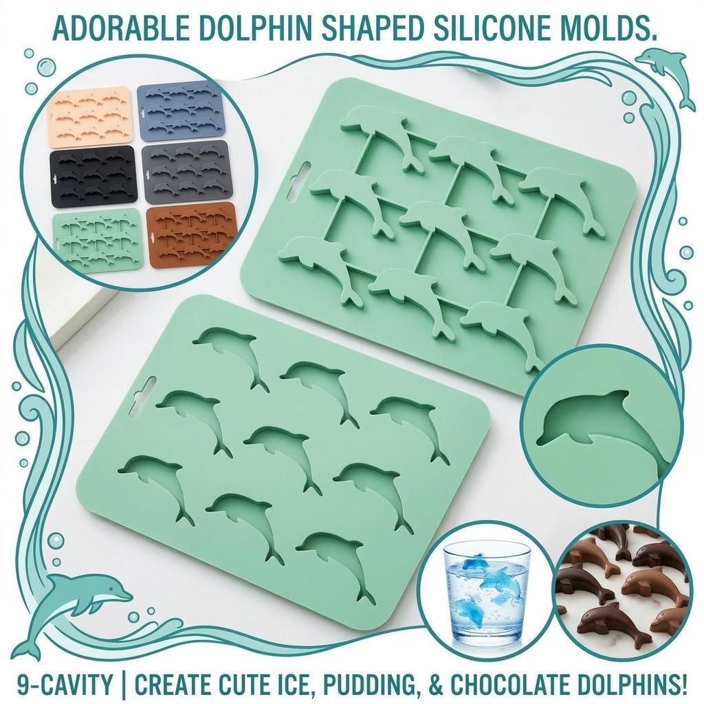 Animals Ice- Mold - Ocean Animals Turtle,Dolphins,Penguins,Silicone Mold For Baking Muffin Cake, Chocolate,Candy, Soap