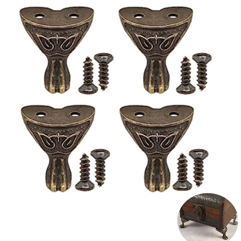 4Pcs Retro Bronze Box Feet Antique Jewelry Box Legs Jewelry Box feet Decorative Box Legs with Screw Metal Legs Support Feet