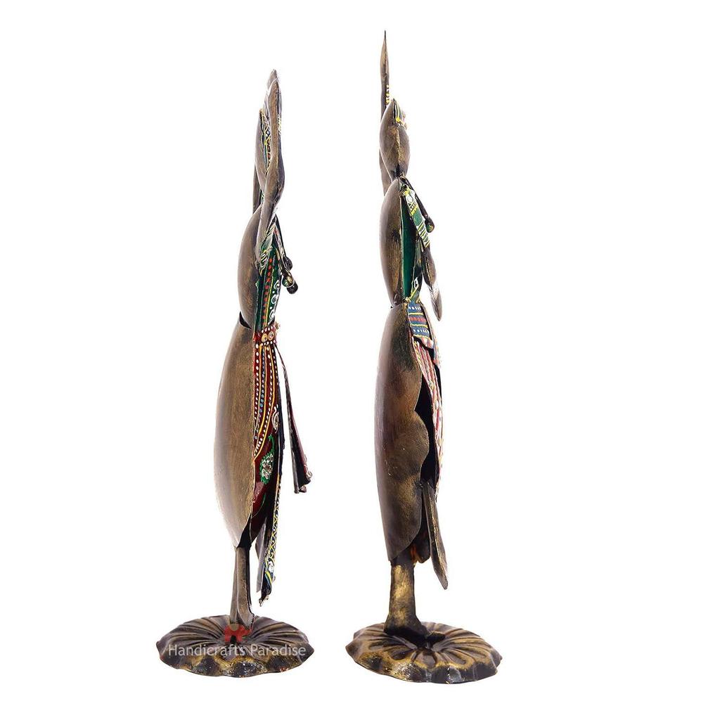 Wrought Iron Bharatnatyam Dancing Couple Showpiece For Home Décor, 17.75 Inch, Multicolor