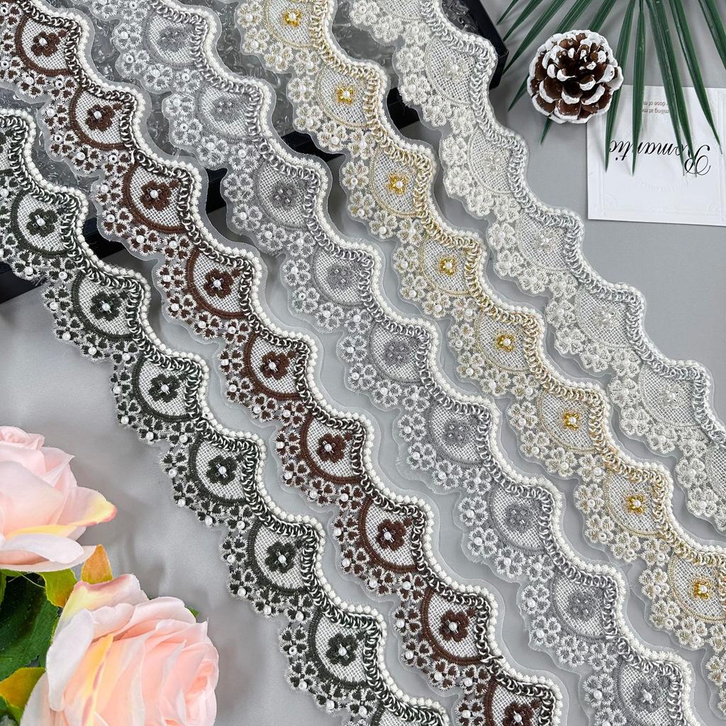 5.5Cm Wavy Organza Beads Embroidery Barcode Clothing Luggage Skirt Decorative Lace Accessories