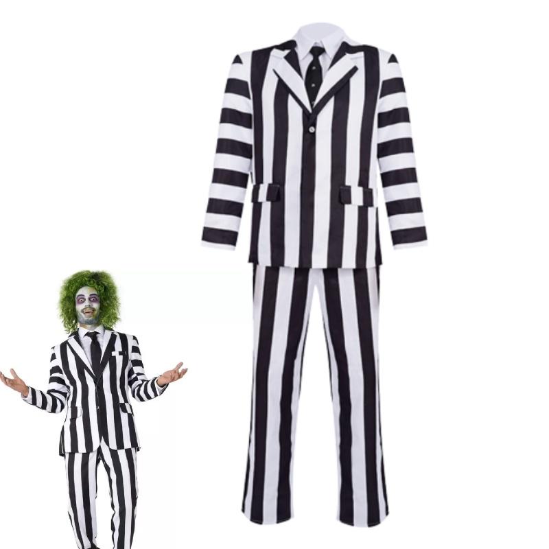 Майкл Китон Полосатый костюм для Хэллоуина Косплей волшебника Идеально подходит для сценической постановки