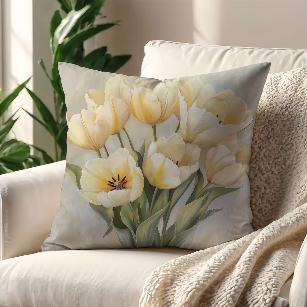 yellow tulips cushion cover For Pillow Printing Sofa Decoration Home Car Room Coffee Shop Office Nordic Simplicity