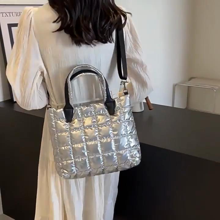 Стеганая мягкая сумка-тоут из нейлона, однотонная сумка-портфель, женская сумка через плечо, женская сумка большой емкости