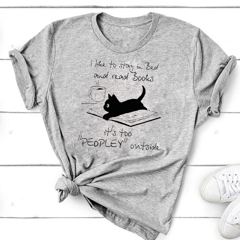(Азиатский размер) Женская футболка с рисунком Cat Books Love Sweet Trend, модная повседневная футболка с коротким рукавом и принтом, летний топ, женская женская футболка, одежда