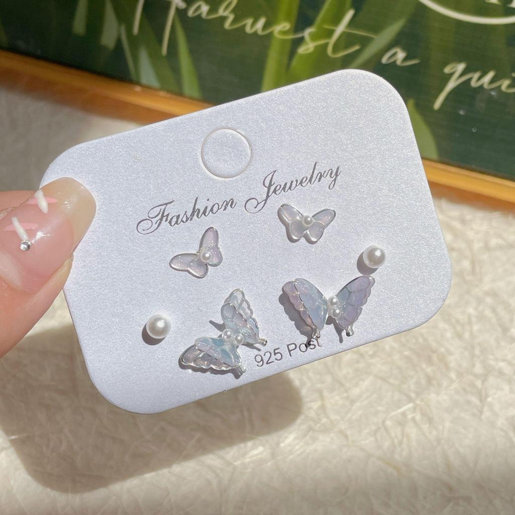 Серьги-бабочки с фиолетовым градиентом: Элегантные серебряные серьги-иглы для женщин со свежим, милым и сказочным очарованием