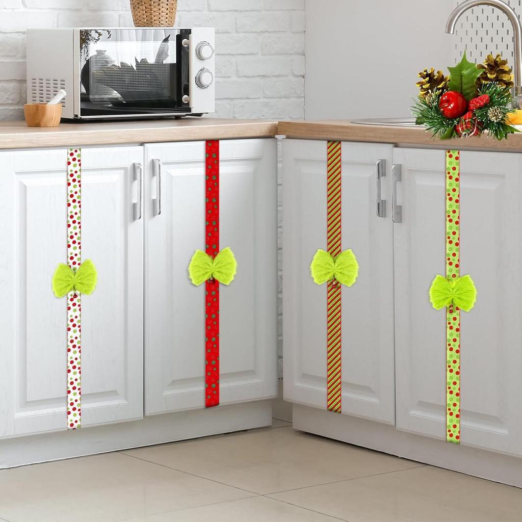 Christmas Cabinet Ribbon Bow Green Velvet Hanging Ornament Cabinet Door Decoration Holiday Big Bow