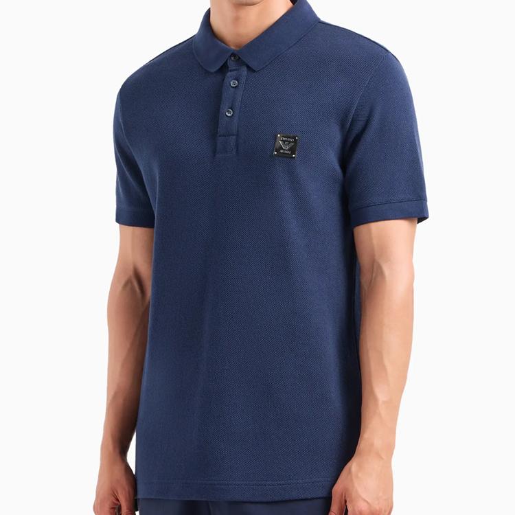 Emporio Armani Мужская повседневная рубашка-поло с коротким рукавом и однотонной нашивкой с логотипом Ss24 Поло Мужские Темно-синий 211804-4R460-6935